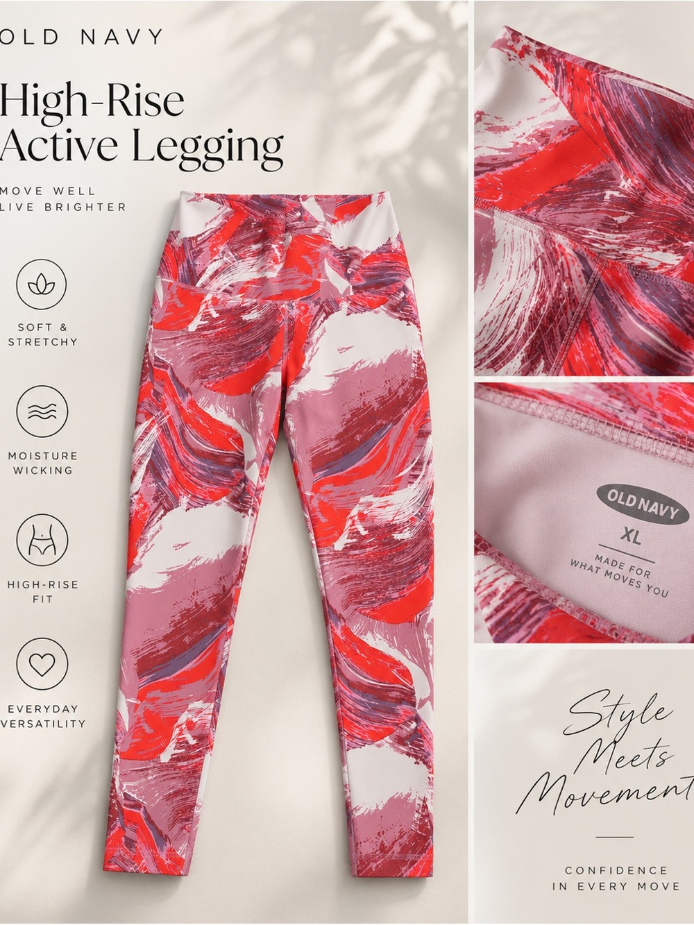 Old Navy Pink & Red Abstract High-Rise Leggings